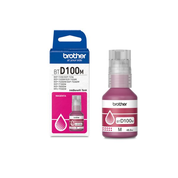 Botella de Tinta Brother Original BT-D100 Magenta de Alto Rendimiento 48.8 ml