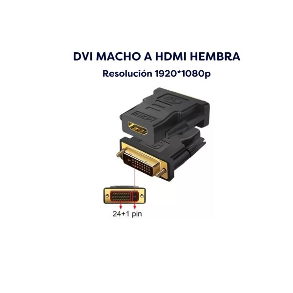 Convertidor / Adaptador DVI-D 24+1 a HDMI para Monitores y Proyectores en Alta Definición