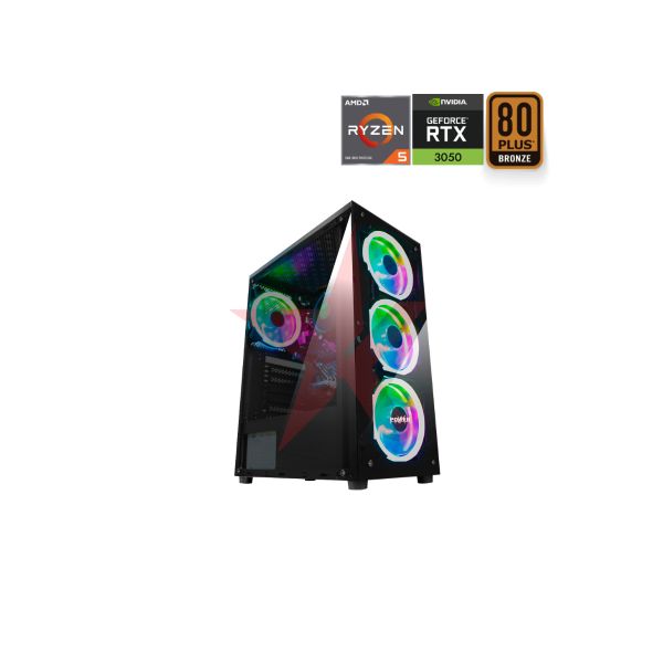 Torre Gamer AMD Ryzen 5 con Tarjeta Gráfica RTX 3050, 16GB RAM, SSD 512GB y 3 Ventiladores RGB