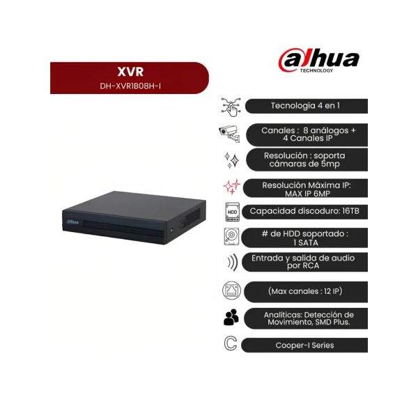 DVR Dahua de 8 Canales DH-XVR1B08H-I – Resolución 5MP HDCVI / IP / Analógico