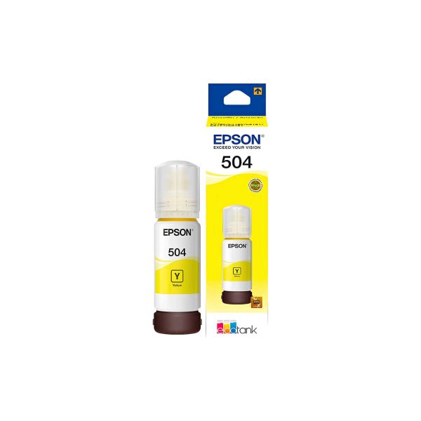 Botella de Tinta Epson Original 504 Amarilla T504420 de Alto Rendimiento 65 ml
