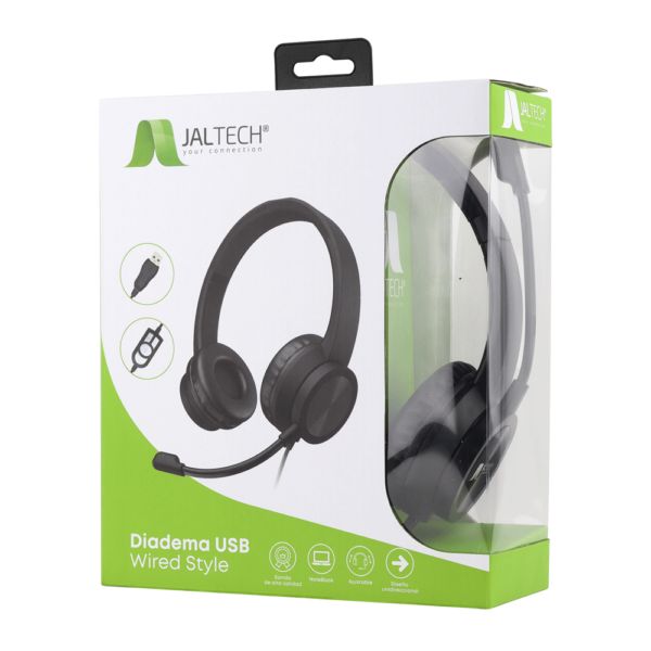 Diadema Jaltech USB 11438 Auriculares con Micrófono y Conexión Digital