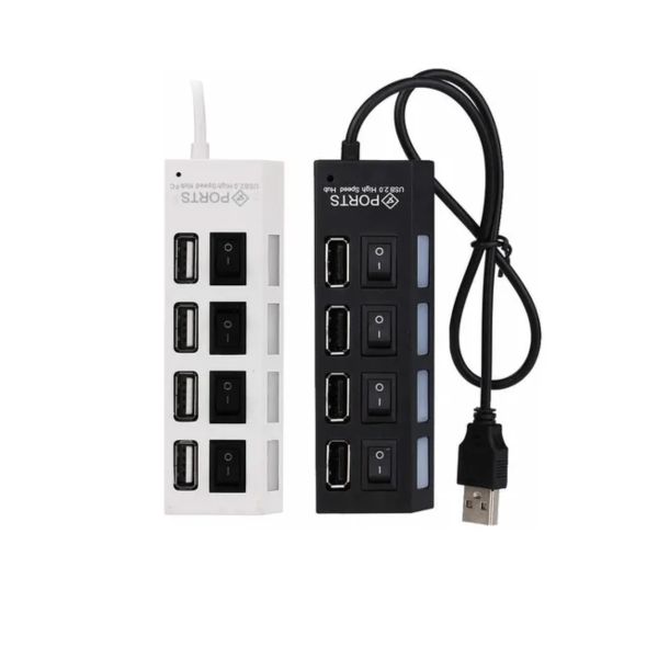 Hub Multipuerto USB 2.0 de 4 Puertos con Interruptores Individuales