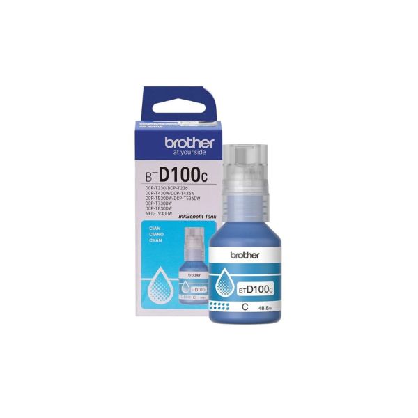 Botella de Tinta Brother Original BT-D100 Cyan de Alto Rendimiento 48.8 ml