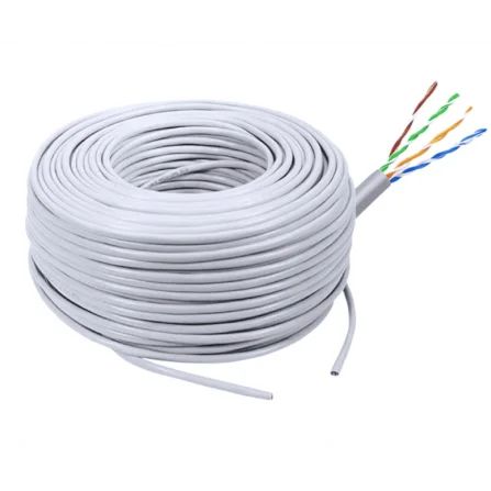 Cable UTP Cat 6E interior, 100% cobre, ideal para redes de alta velocidad, CCTV y PoE. Rollo de 100 metros, excelente rendimiento y durabilidad.