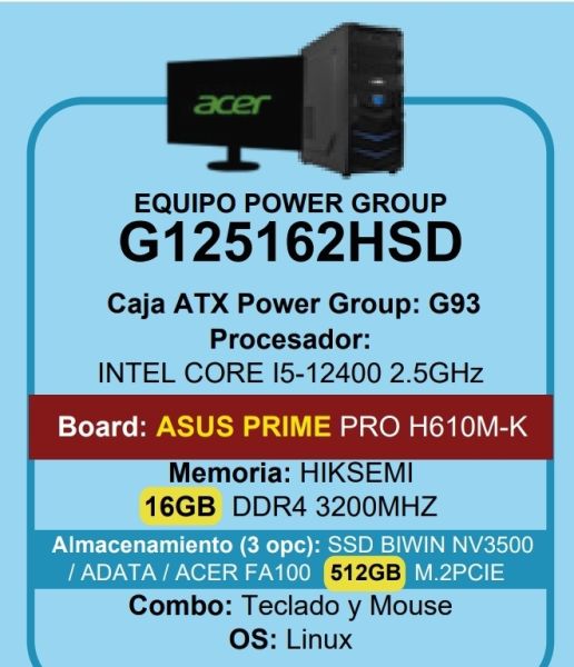 Torre Intel Core I5 12400 (completa)