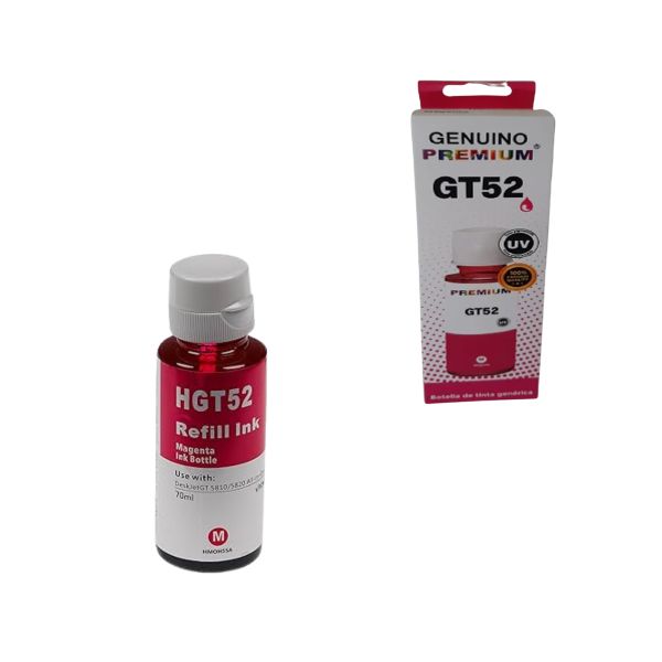 Tinta Genérica de Refill Magenta GT52 Compatible con Impresoras HP Smart Tank