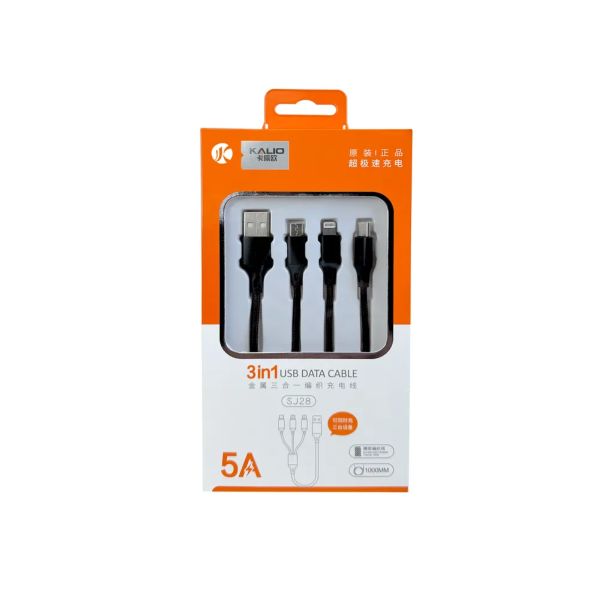 Cable cargador 3 en 1 USB-C / Micro‑USB (V8) / Lightning – carga rápida