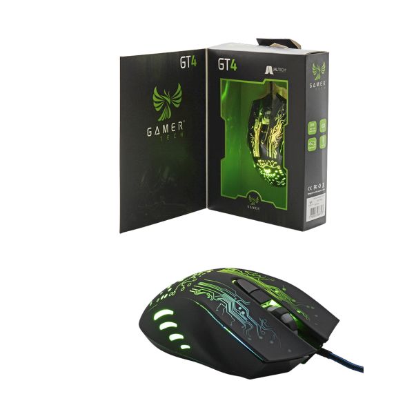 Mouse Gamer con Cable Tech GT4 USB, LED Multicolor y DPI Ajustable hasta 3200