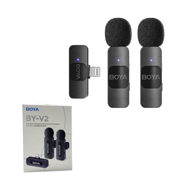 Micrófono de Solapa Inalámbrico Dual BOYA BY-V2 con Receptor Lightning para iPhone