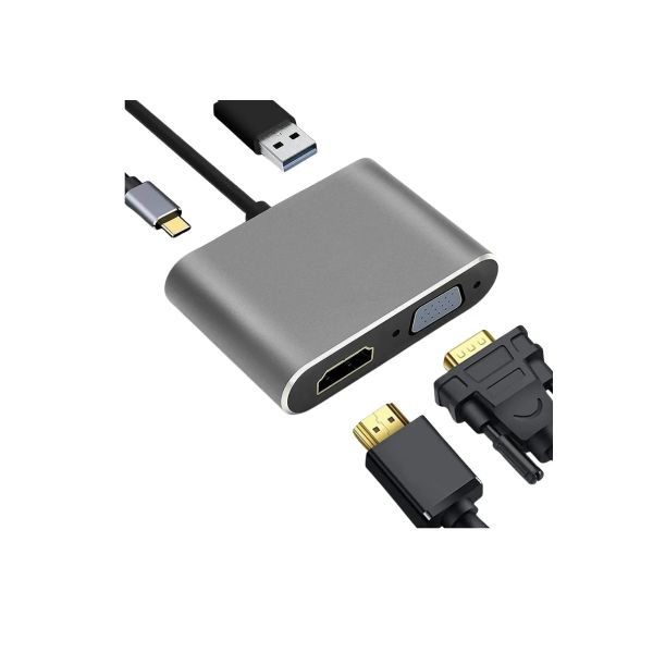 Convertidor USB Tipo C a HDMI, VGA, USB y Tipo C Hub Multifuncional para Computadora