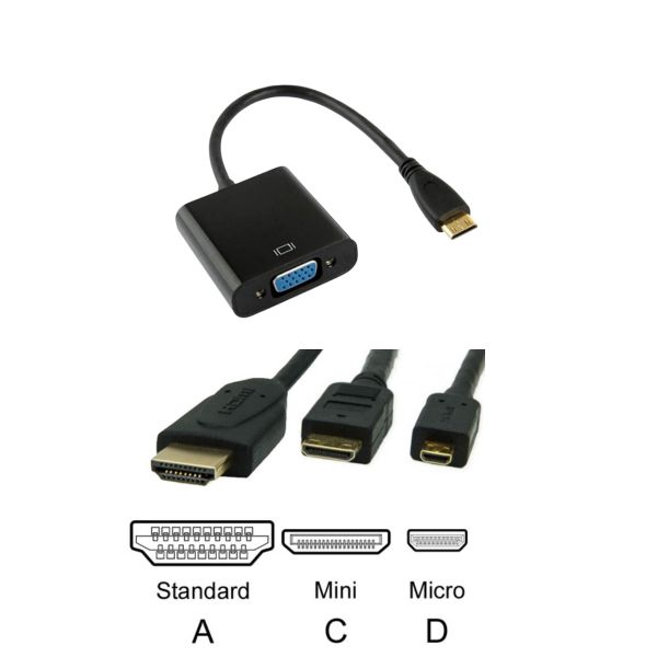 Convertidor / Adaptador Mini HDMI a VGA para Monitores y Proyectores, Alta Definición Full HD