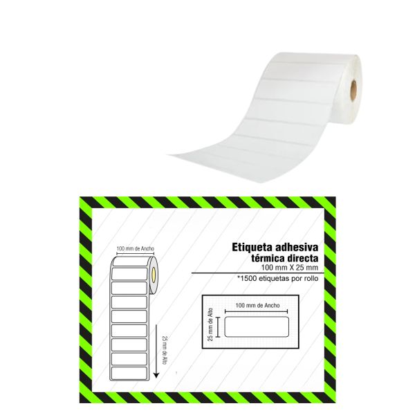 Rollo de Etiquetas Adhesivas Transferencia Térmica 100x25 mm – 500 Unidades