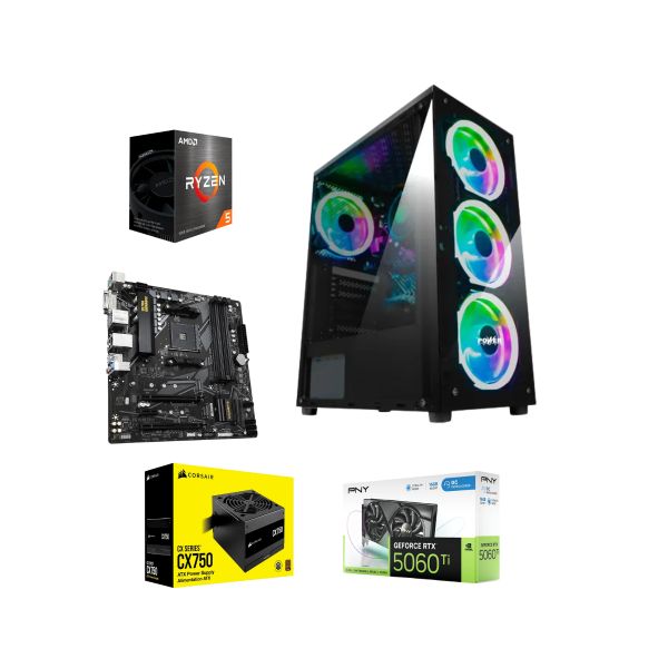 Torre Gamer AMD Ryzen 5 5600X con Tarjeta Gráfica RTX 5060, 16GB RAM, SSD 1TB