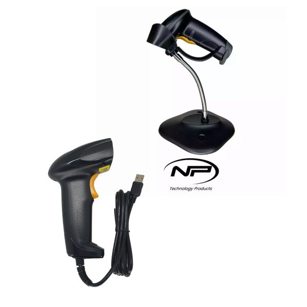 Lector de Código de Barras NP LX11 con Base – 1D, Auto Sensor, USB, 200 Escaneos/Segundo