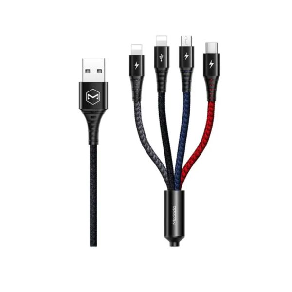 Cable celular 4 en 1 con adaptadores Lightning, USB-C, micro USB y mini USB