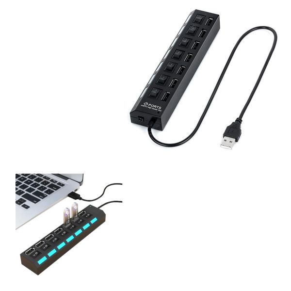 Hub USB 2.0 de 7 Puertos con Interruptores Individuales para Control de Energía