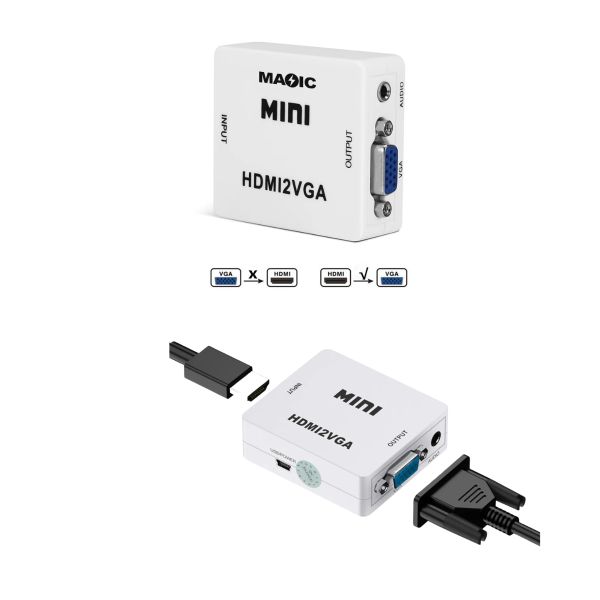 Convertidor de HDMI a VGA con Caja Adaptadora de Video Digital a Analógico, Ideal para Monitores y Proyectores