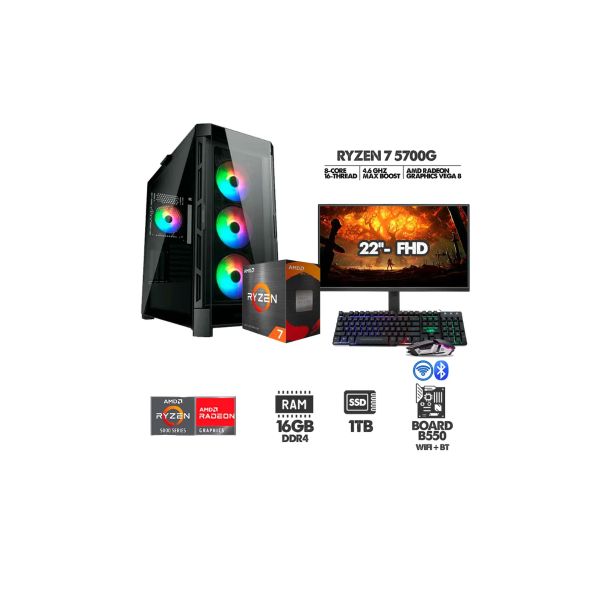 Equipo de mesa R7-5700g / 1tb / 16gb / board B550M WIFI/ monitor acer 22