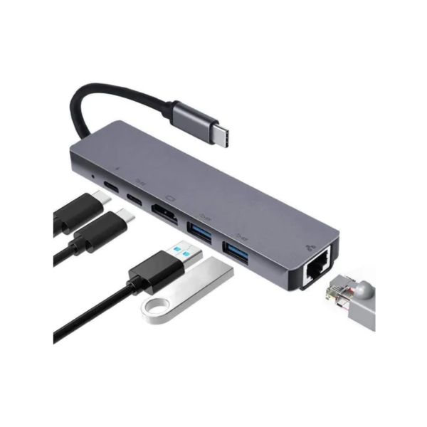 Hub Tipo C Multifunción – HDMI, 2 Puertos USB 3.0, 2 Puertos Tipo C y RJ45
