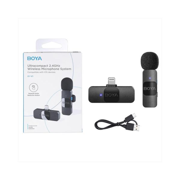 Micrófono de Solapa Inalámbrico BOYA BY-V1 con Receptor Lightning para iPhone